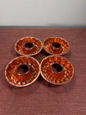Vintage Copper Mini Bundt Cake Pans Set of 4 Fluted Jello Molds Wall Hanging 4.5